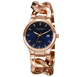 Akribos XXIV Ladies Dress Watch - Rose Gold-Tone Base Metal with Diamond Index Markers