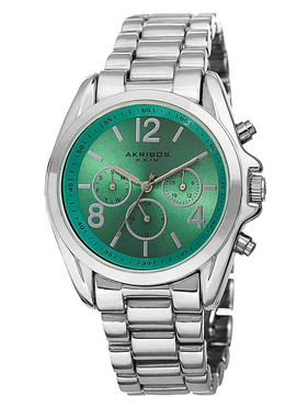 Akribos XXIV Ladies Watch AK760SSTQ - 43mm Green Dial Multi-Function Quartz
