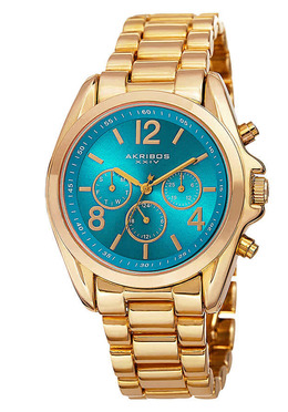 Akribos XXIV Ladies Watch - Multi-Function Blue Dial Yellow Gold-tone AK760YGTQ