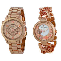 Akribos XXIV Stainless Steel Rose Gold Tone Watch Set AK676RG
