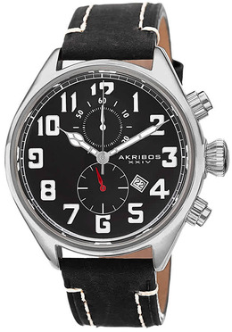 Akribos XXIV Essential Chronograph Mens' Watch with Black Dial and Stainless Steel Case, Model AK706SSB