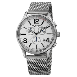 Akribos XXIV Chronograph Silver Dial Mens Watch with Stainless Steel Mesh Bracelet, AK719SS