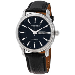 Akribos XXIV Silver Dial Black Leather Mens Watch ak726ssb
