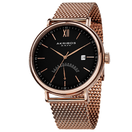 Akribos XXIV Mens Watch Black Dial Rose Gold-tone Mesh AK731RG