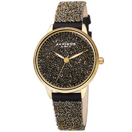 Akribos XXIV Swarovski Crystal Fabrics Quartz Gold Dial Ladies Watch P50105