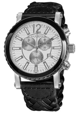 Akribos XXIV Chronograph Black Leather Mens Watch AK571BK