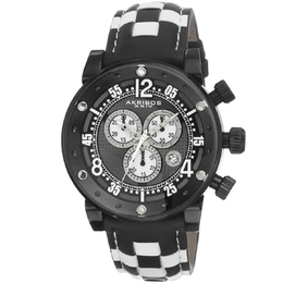 Akribos XXIV Explorer Chronograph Steel Black and White Checkered Leather Strap Watch AK612BK