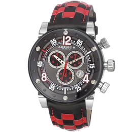 ak612rd Akribos XXIV Explorer Chronograph Black Dial Checkered Leather Mens Watch