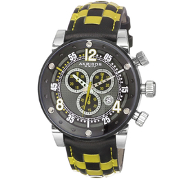 Akribos XXIV Explorer Chronograph Steel Black Yellow Checkered Dial Watch AK612YL