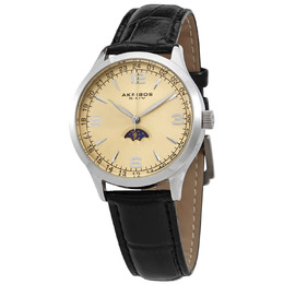 Akribos XXIV Champagne Dial Black Leather Mens Watch ak637ssw
