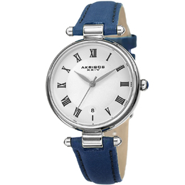 Akribos XXIV Ladies Quartz White Dial Blue Leather Watch AK1070BU