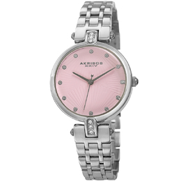 Akribos XXIV Ladies Watch, Quartz Movement, Pink Dial with Swarovski Crystal Markers, Model AK1085PK