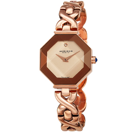 Akribos XXIV Quartz Diamond Rose Gold Dial Ladies Watch ak1086rg