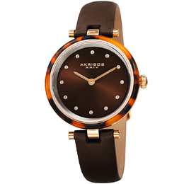 Akribos XXIV Ladies Brown Dial Quartz Watch with Rose Gold Tone Metal Case and Leather Strap