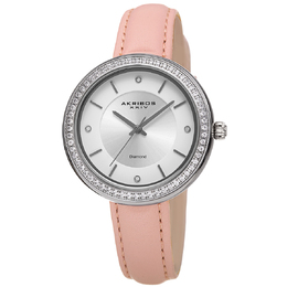 Akribos XXIV Ladies Watch - Quartz Movement with Diamond Crystal and White Dial (AK1067PK)