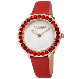 Akribos XXIV Ladies Quartz Watch White Dial Red Leather - AK1093RD