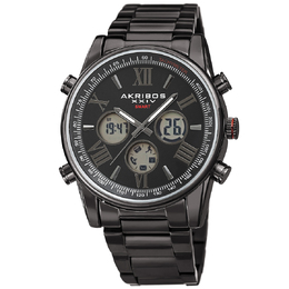 Akribos XXIV Mens Smart Watch, Black Dial Composite Metal Case with Stainless Bracelet, Model: AK1095BK