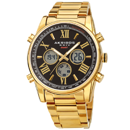 Akribos XXIV Mens Smart Watch ak1095ygbk - Yellow Gold Composite Case, Black Dial