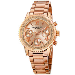 Akribos XXIV Ladies Quartz Watch, Rose Gold Dial with Stainless Steel Bracelet - AK1100RG