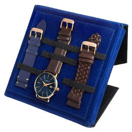 Akribos XXIV Mens Quartz Watch AK1104RGBU-S: Blue Dial with Rose Gold-Tone Case and Brown Leather Strap