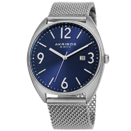 Akribos XXIV Mens Watch - Quartz Blue Dial, Stainless Steel Mesh Bracelet AK1026BU