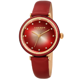 Akribos XXIV Ladies Red Dial Leather Strap Watch AK1035RD