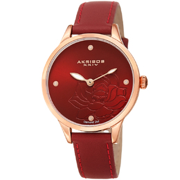 Akribos XXIV Ladies Watch AK1047RD - Rose Gold Composite Case, Red Dial with Diamond Markers