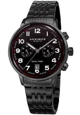 Akribos XXIV Mens Black Dial Dual Time Watch AK942BK