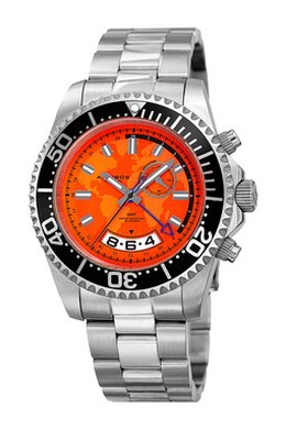Akribos XXIV Orange Dial GMT Stainelss Steel Mens Watch ak955ssor