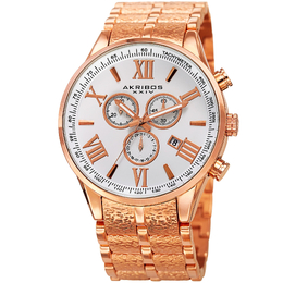Akribos XXIV AK960RG Mens Watch Silver Dial Rose Gold-tone