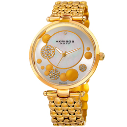 Akribos XXIV Mother of Pearl Dial Gold-tone Diamond Ladies Watch AK963YG
