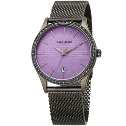 Akribos XXIV Ladies' Watch - Purple Square-Textured Dial, Gunmetal Case with Swarovski Bezel and Quartz Movement AK967GNPU
