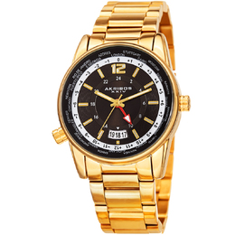 Akribos XXIV World Time Quartz Mens Watch - AK1021YGB