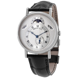 Breguet Classique Silver Dial 18kt White Gold Black Leather Mens Watch 7337BB1E9V6 7337bb/1e/9v6