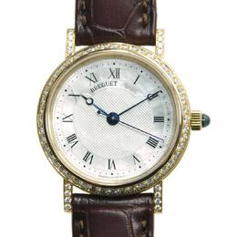 Breguet Classique Mother of Pearl Dial 18kt Yellow Gold Diamond Black Leather Ladies Watch 8068BA52964DD00 8068ba/52/964.dd00