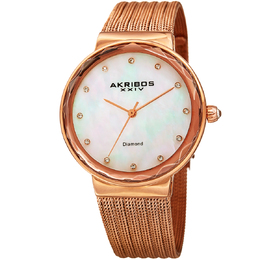 AK1009RG - Akribos XXIV Rose Gold Tone Ladies Watch with Diamond Dial Markers
