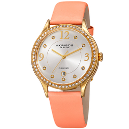 Akribos XXIV Ladies Quartz Watch AK1011PK with Diamond Crystal, Silver Dial