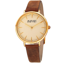 August Steiner Ladies Watch, Quartz Movement, White Dial, Brown Leather Strap