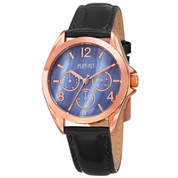 August Steiner AS8191BKR Ladies Fashion Quartz Watch with Rose Gold Tone Composite Case and Black Leather Strap