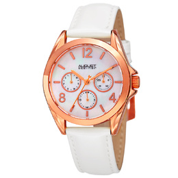 August Steiner AS8191WTR Quartz Watch Ladies Rose Gold Composite Case White Leather Strap