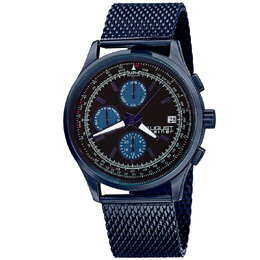 August Steiner Mens Watch AS8194BU - Quartz Black Dial with Blue-Plated Stainless Steel Mesh Bracelet