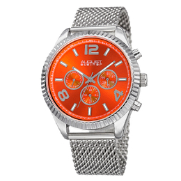August Steiner AS8196OR Orange Dial Mens Watch with Stainless Steel Mesh Strap