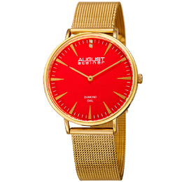 August Steiner AS8207YG - Ladies Quartz Watch with Orange Dial & Twin Diamond