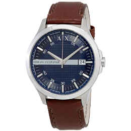 Armani Exchange Mens Navy Dial Brown Leather Watch AX2133