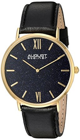 August Steiner Blue Sandstone Dial Black Leather Mens Watch AS8211YGBU
