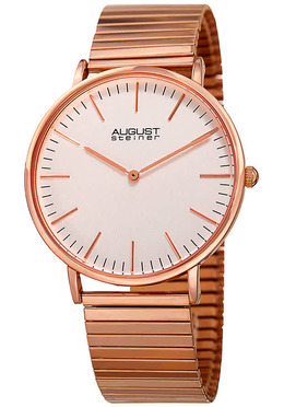 August Steiner AS8216RG Mens Watch Silver Dial Quartz Rose Gold-Tone