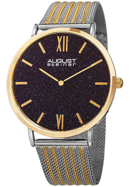 August Steiner as8218ttg - Blue Sandstone Dial Two-tone Mens Watch