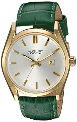 August Steiner AS8221GN Gold-tone Alloy Case with Green Leather Strap Ladies Watch