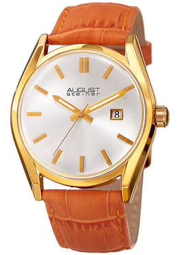 August Steiner AS8221OR Ladies Watch Orange Leather Strap Silver Dial