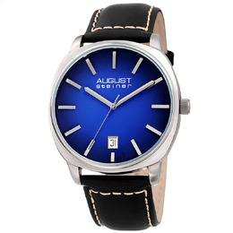 August Steiner AS8245BUBK Mens Watch: Blue Dial, Black Leather Strap, Silver-tone Alloy Case